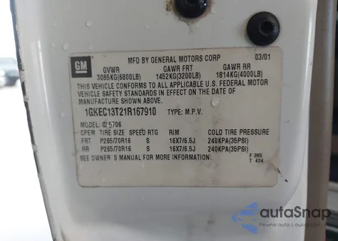 2001 GMC Yukon Slt from USA, damaged, VIN 1GKEC13T21R167910